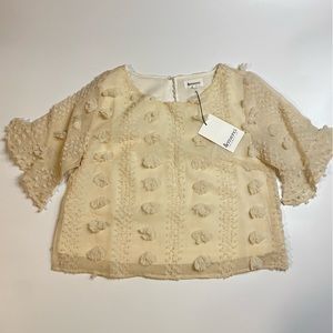 &Merci  NWT Cream Pom Pom crop top. Boho size Large